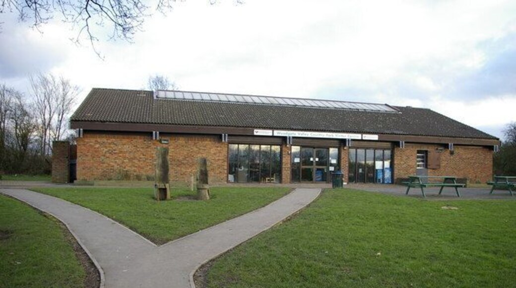 Visitor Centre, Woodgate Valley Country Park Woodgate Valley Country Park is an area of countryside in the heart of Bartley Green and Quinton. The park comprises 450 acres of meadows, hedgerows and woodland with the Bourn Brook running through its centre. Originally a mosaic of farms and smallholdings the park has retained much of its rural character. The visitor centre is located off Clapgate Lane, and is the base for the rangers, as well as housing a cafe.