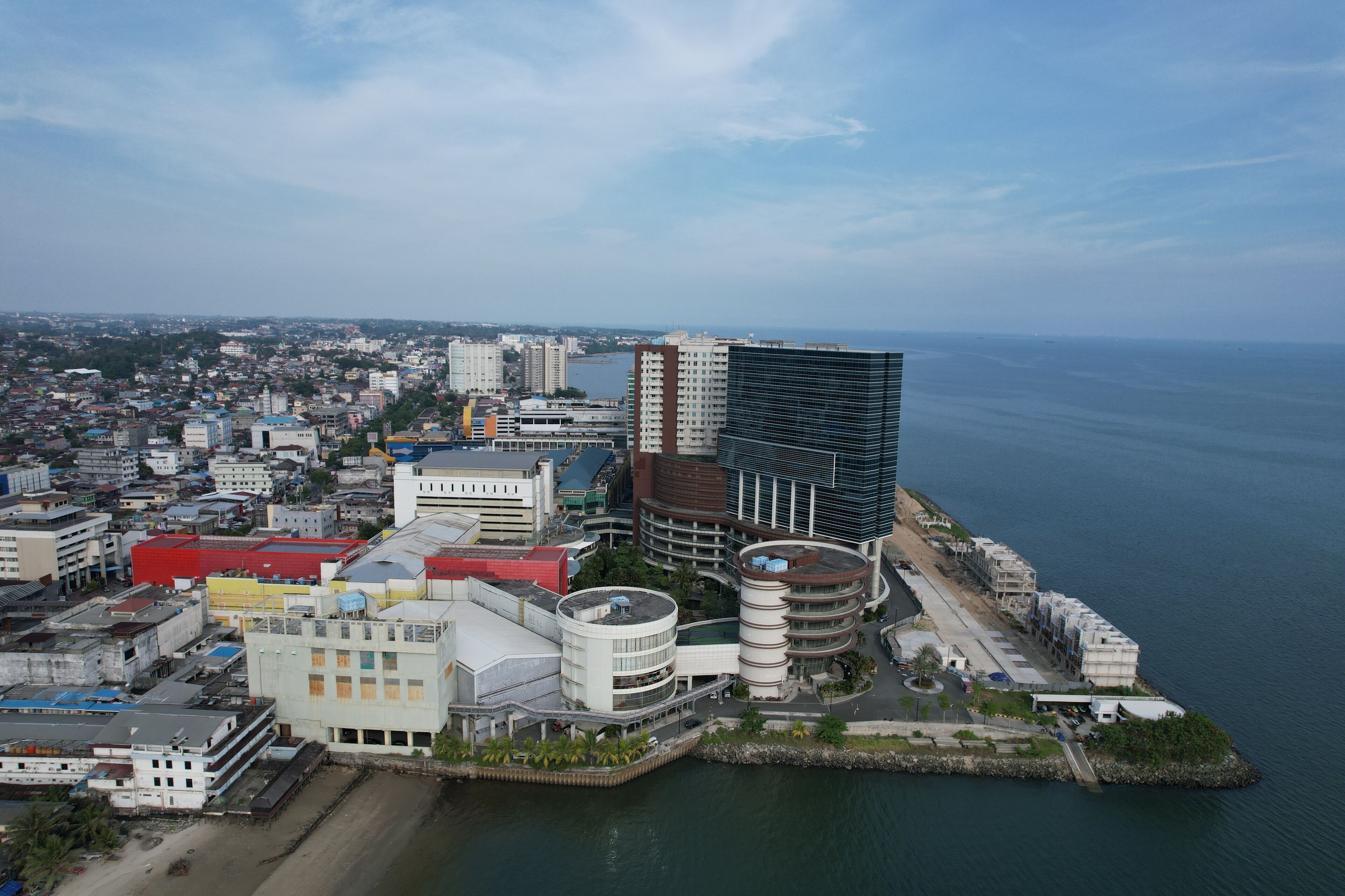 Balikpapan City business district with iconic building view frome above
