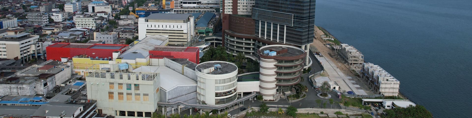 Balikpapan City business district with iconic building view frome above