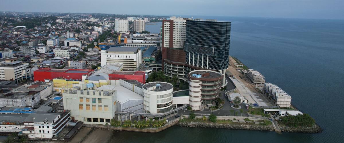 Balikpapan City business district with iconic building view frome above
