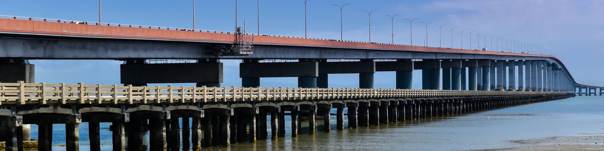 San Mateo–Hayward Bridge as seen from the Foster City (San Mateo) end - Bay Area, California
