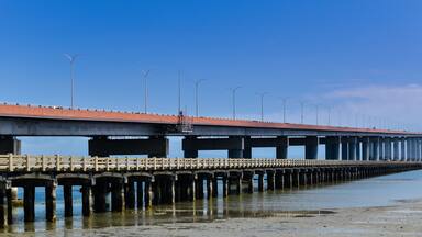 San Mateo–Hayward Bridge as seen from the Foster City (San Mateo) end - Bay Area, California