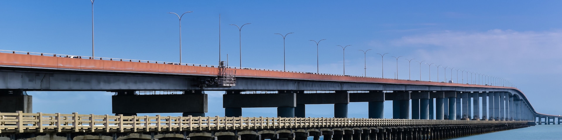 San Mateo–Hayward Bridge as seen from the Foster City (San Mateo) end - Bay Area, California