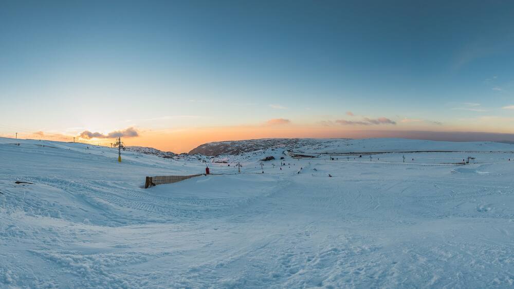 Panoramic view of the Ski Resort during sunset at Serra da Estrela, Portugal