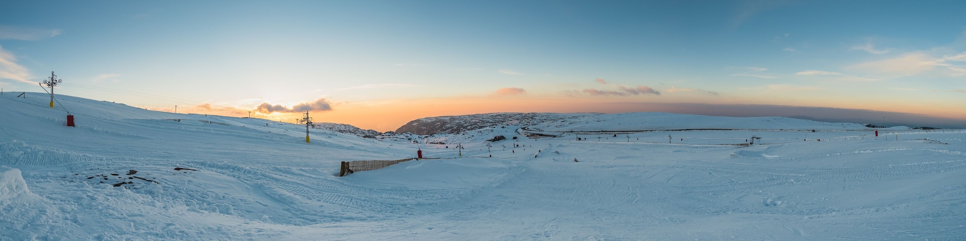 Panoramic view of the Ski Resort during sunset at Serra da Estrela, Portugal