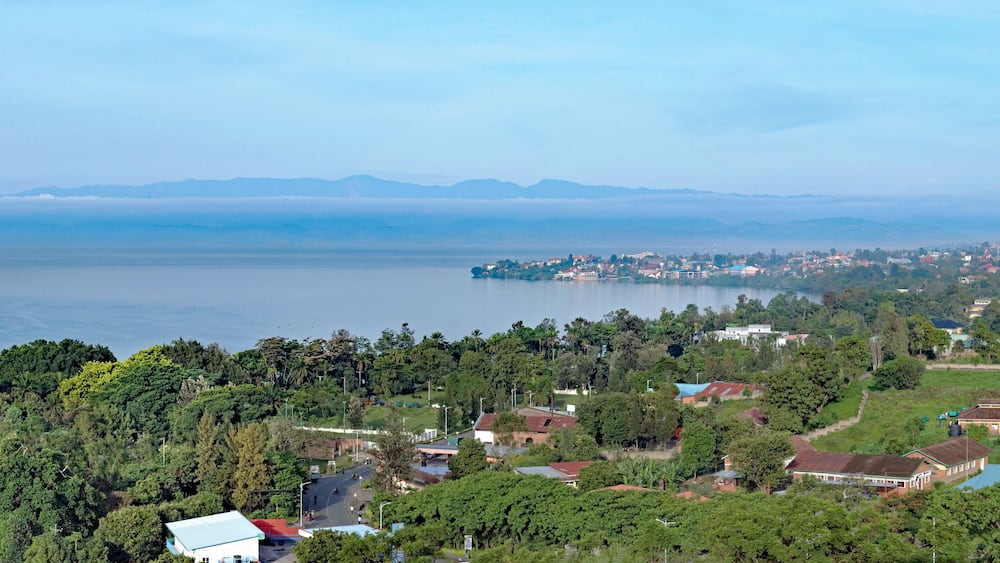 Lake Kivu seen from Rubavu in Rwanda, towards Goma in D.R. Congo