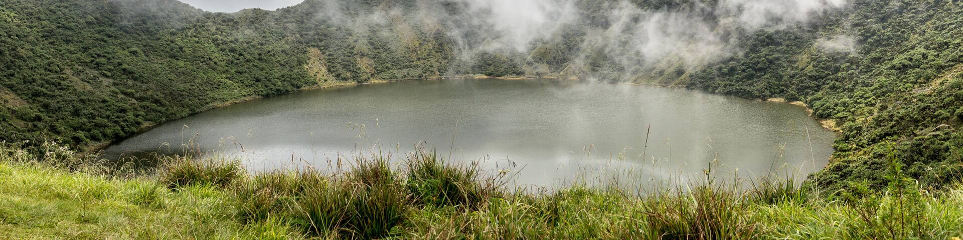 Lake inside Bisoke volcano crater, Virunga volcano national park, Rwanda