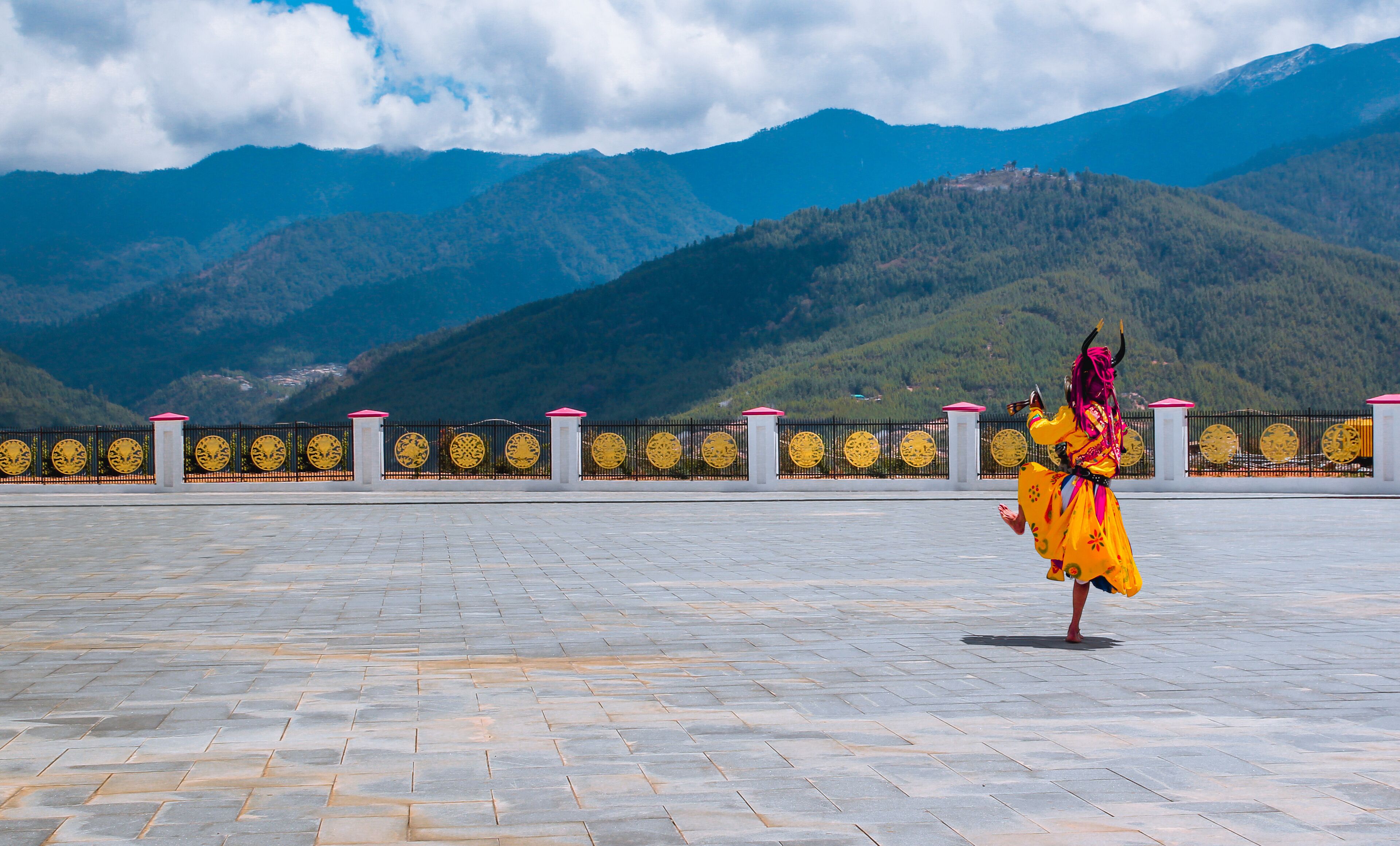 Timphu,Bhutan,Close up Traditional dance and colors in Mongar, Bhutan ,masked dancers at a Buddhist religious ceremony in temple Bhutan,festival bhutan dance. - Image