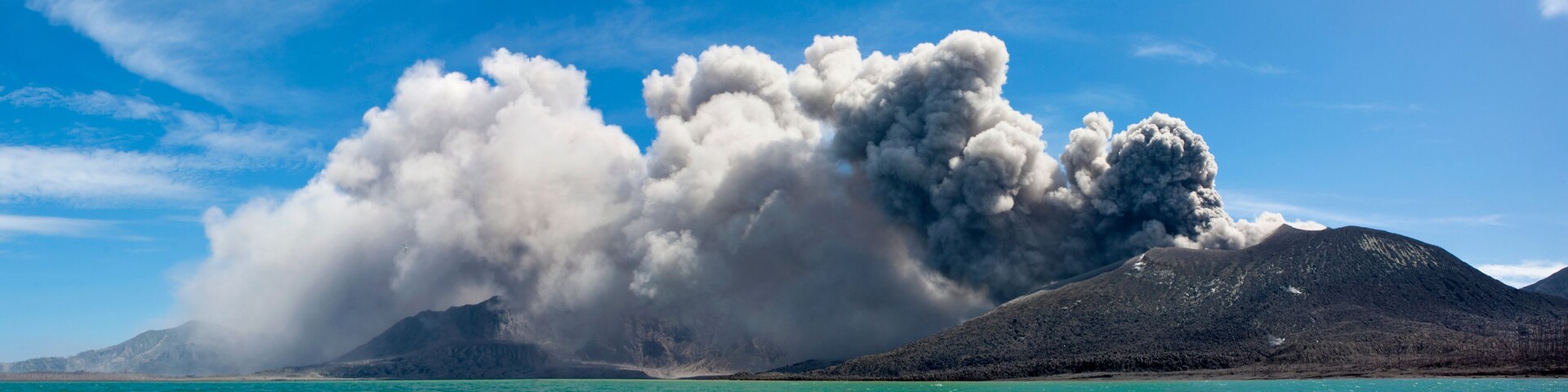 Volcanic eruption in Tavurvur volcano, East New Britain Province, Rabaul, Papua New Guinea