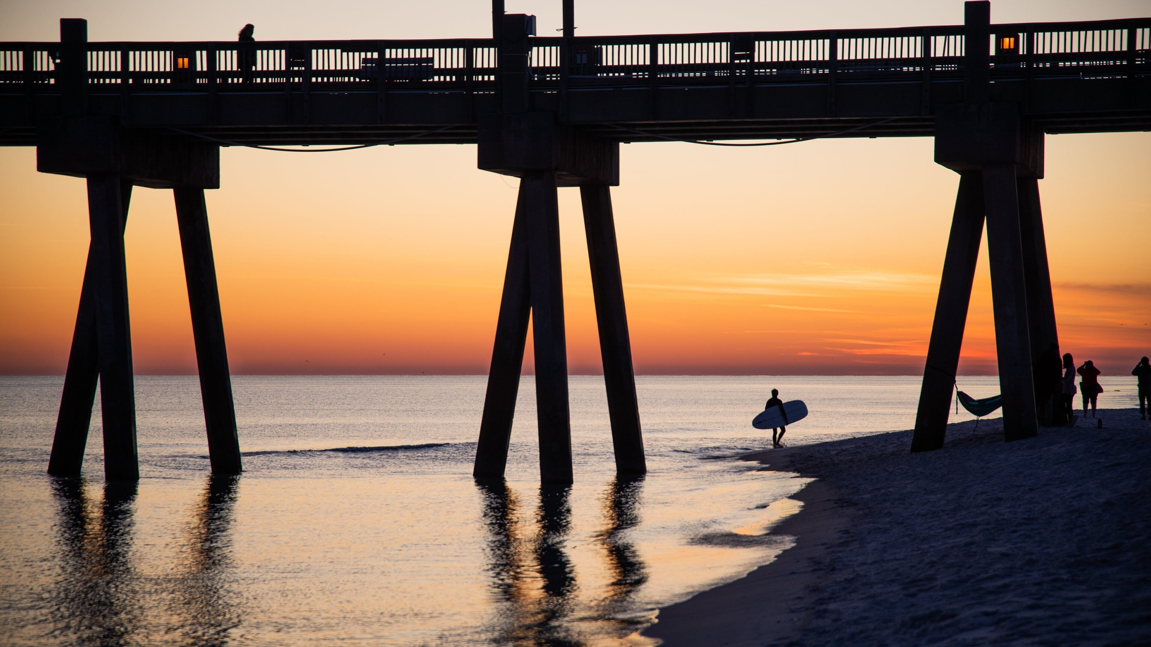 Pensacola Beach showing general coastal views, a beach and a sunset