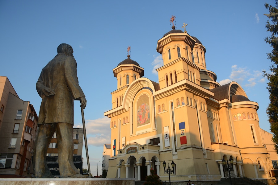 Caransebes, Romania - September 13, 2021: Cathedral of the Resurrection of the Lord (Catedrala Invierea Domnului) in the city center