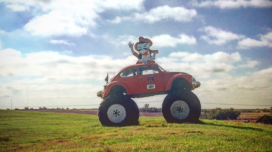 Keep on the lookout for this supersized slug bug on the south side of Route 66 west of Clinton.
