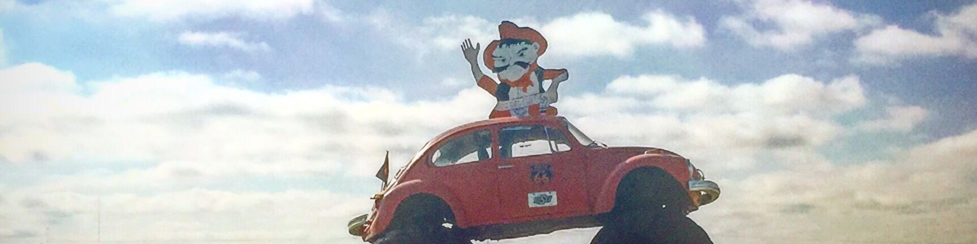 Keep on the lookout for this supersized slug bug on the south side of Route 66 west of Clinton.