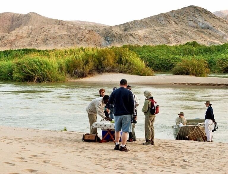 Sundowners in Angola without a visa! We were staying across the river at Serra Cafema Camp in Namibia, but there is a nice beach on the Angola side, and no one seemed to care.  Allowed us to add another country to our tally!