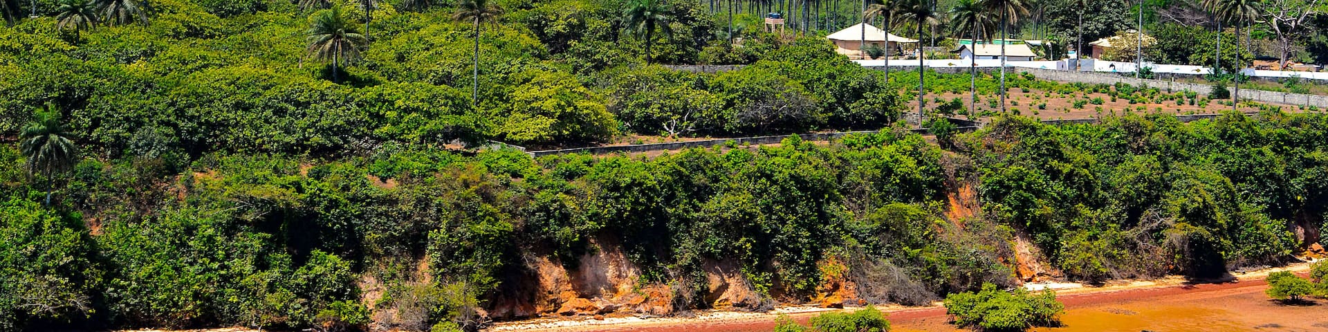 Aerial view of the coast of Bubaque island, Bissagos Archipelago (Bijagos), Guinea Bissau. UNESCO Biosphere Reserve