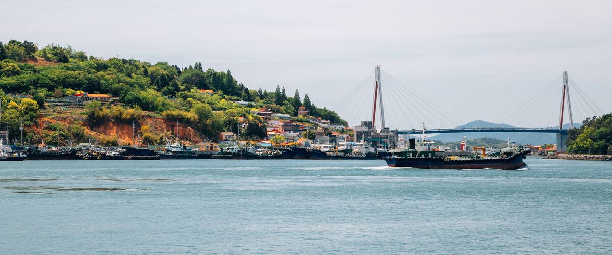 Dolsan bridge and seaside village in Yeosu, Korea