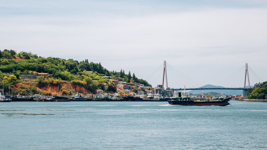 Dolsan bridge and seaside village in Yeosu, Korea