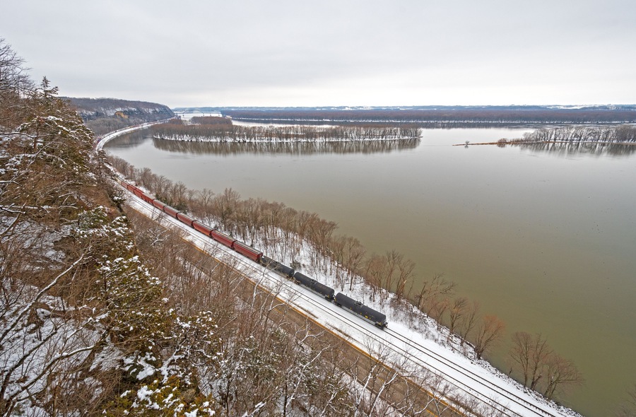Trains Running along the Great River Road