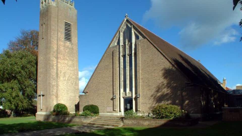 St Mark's, Biggin Hill TN16. Maybe this should be classified as a church-with-telephone-antennae ... perhaps the vicar exchanges texts with the Almighty? Although consecrated in 1959, work was not completed on St Mark's Church until 1975. It replaced a temporary building, of timber clad in corrugated iron, which dated from 1903.