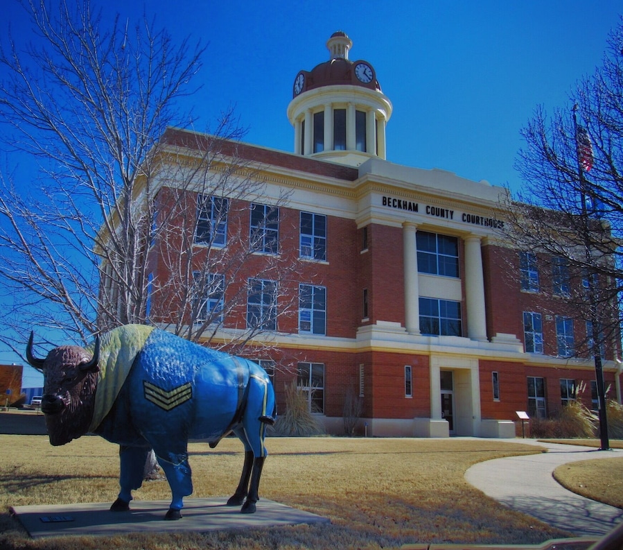 Filmed in the classic movie The Grapes Of Wrath, this Beckham County courthouse is located on Highway 152 in downtown Sayre, Oklahoma.