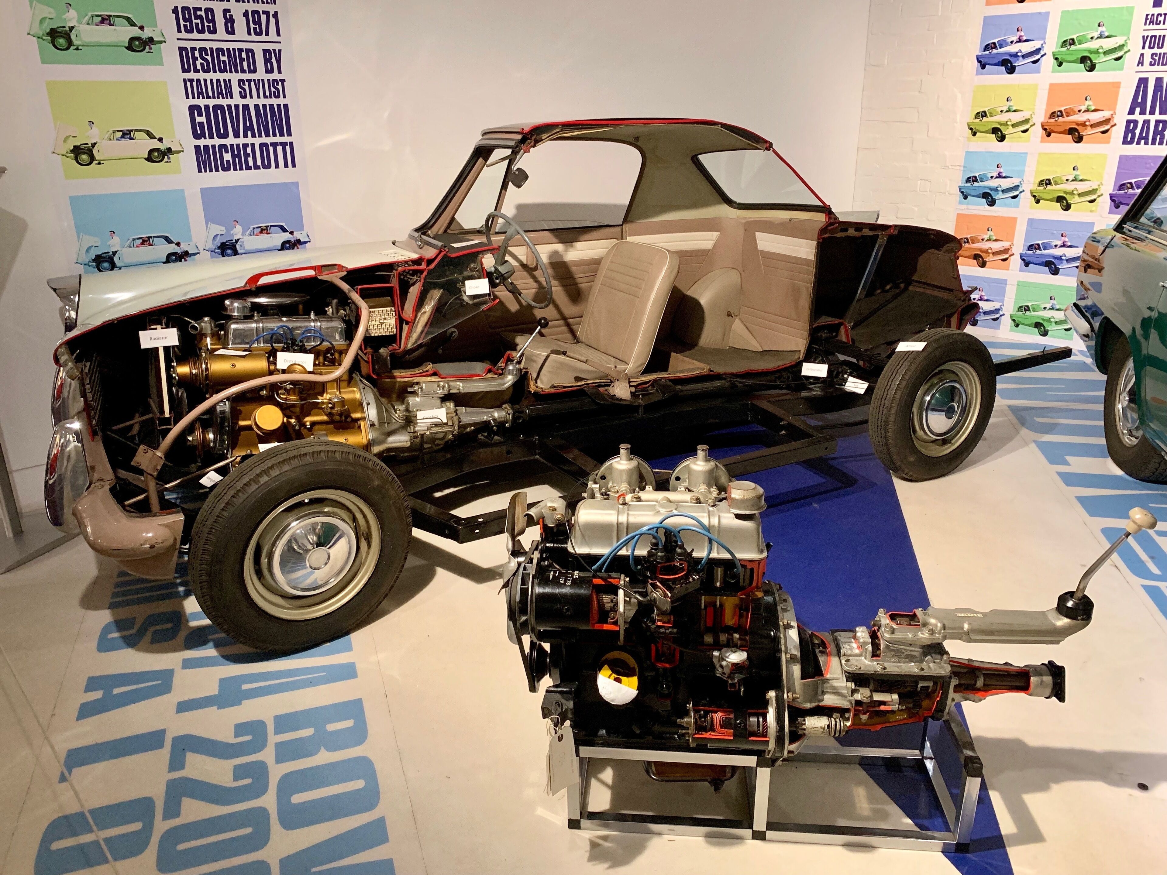 Car and engine cut in half