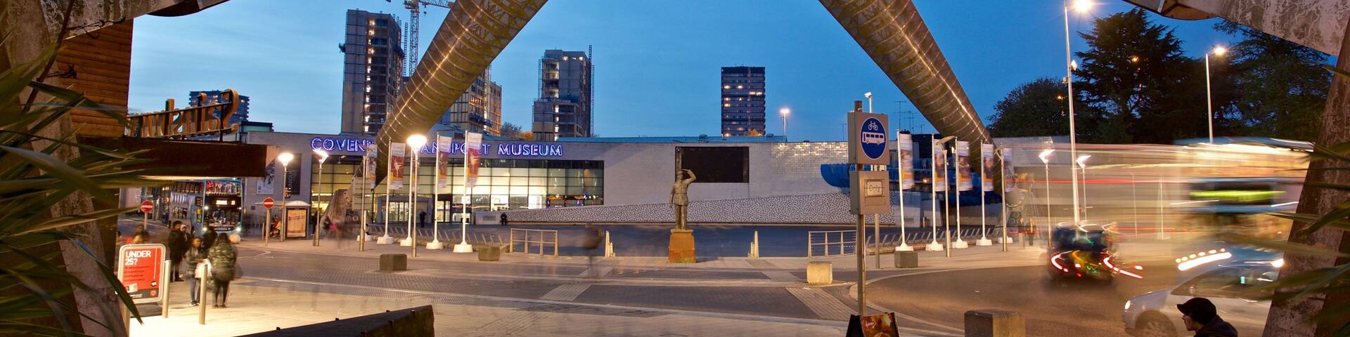 Coventry showing night scenes and outdoor art