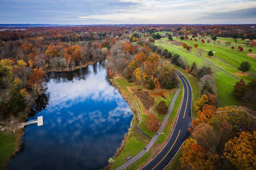 Aerial Drone of Somerset County Park in the Autumn Foliage