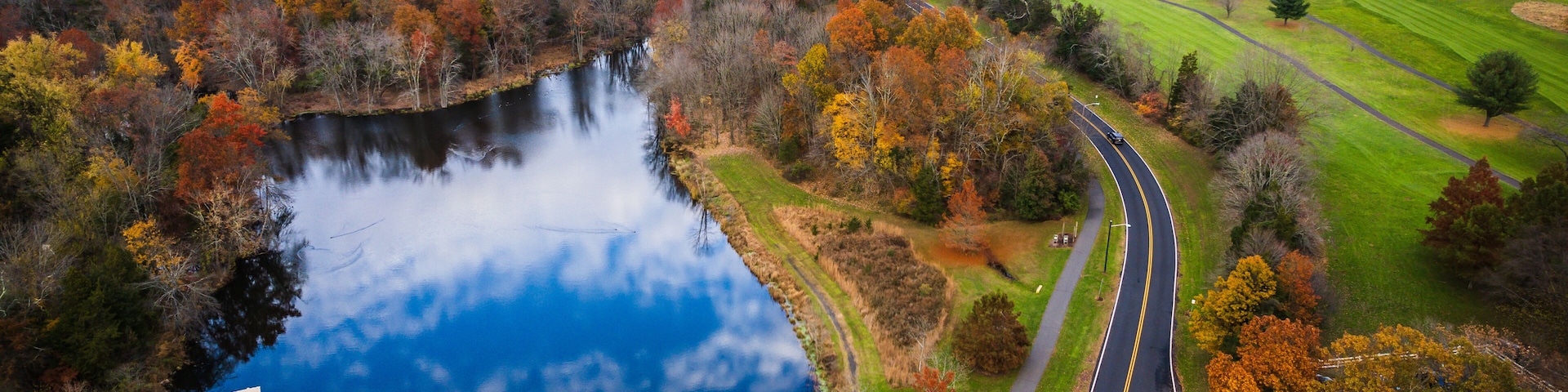Aerial Drone of Somerset County Park in the Autumn Foliage