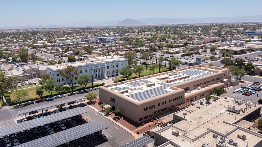 El Centro, California, USA - May 27, 2022: Afternoon sunlight shines on the urban downtown core of El Centro.