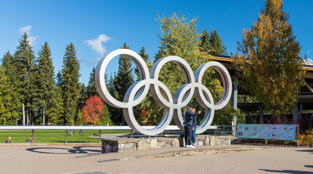 Whistler Olympic Plaza which includes signage as well as a couple
