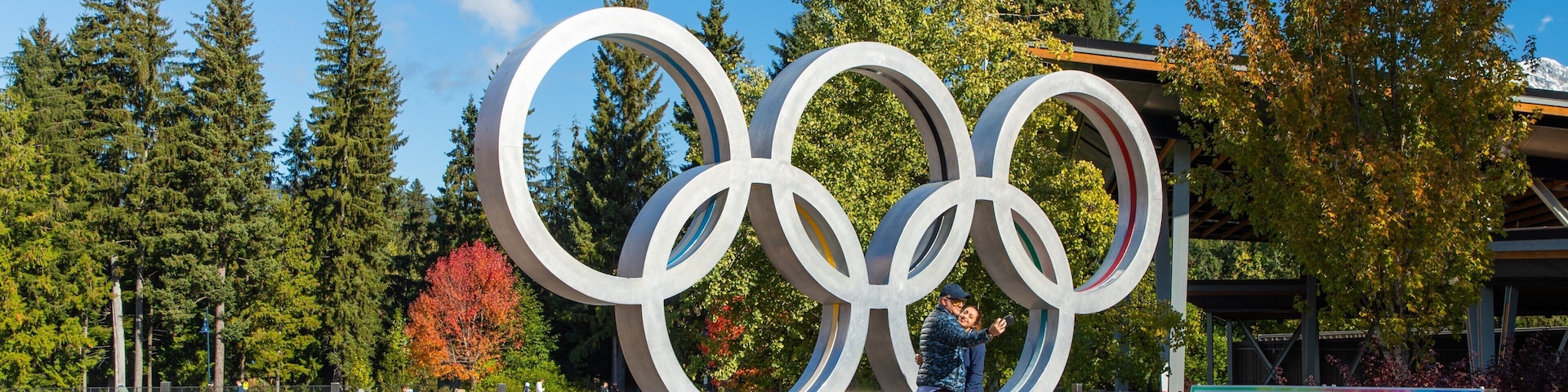 Whistler Olympic Plaza which includes signage as well as a couple