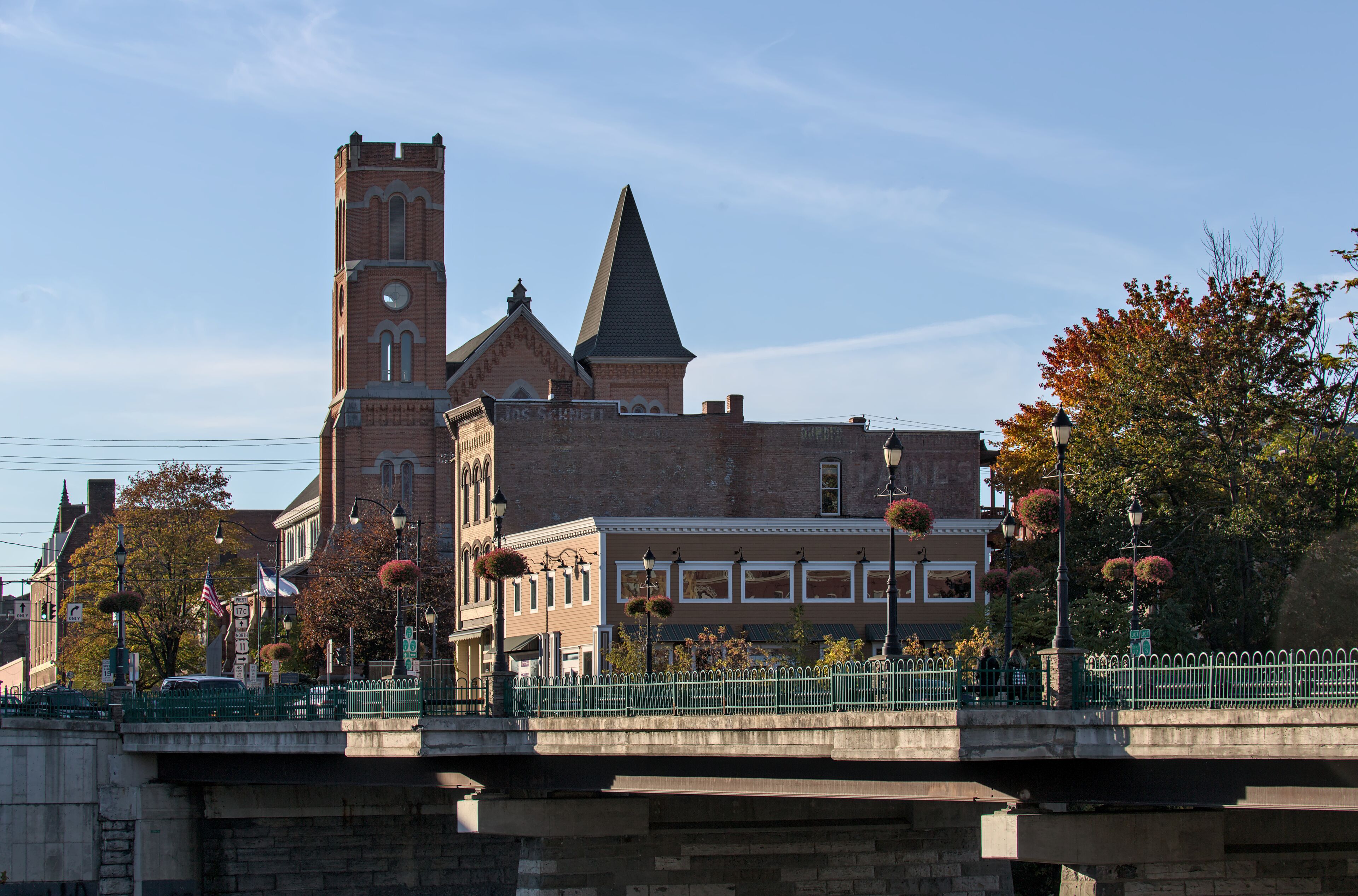 view of court street bridge in downtown binghamton, new york (town in broome county, southern tier) chenango river, court street