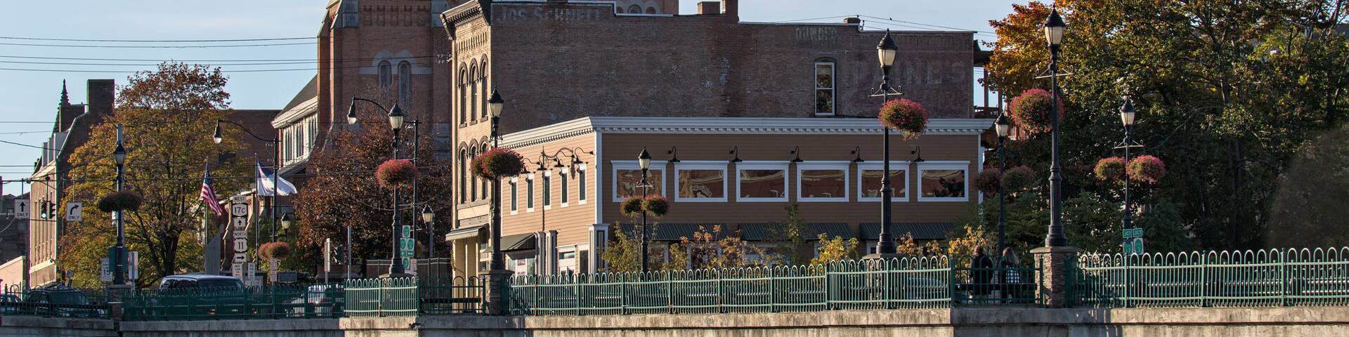 view of court street bridge in downtown binghamton, new york (town in broome county, southern tier) chenango river, court street