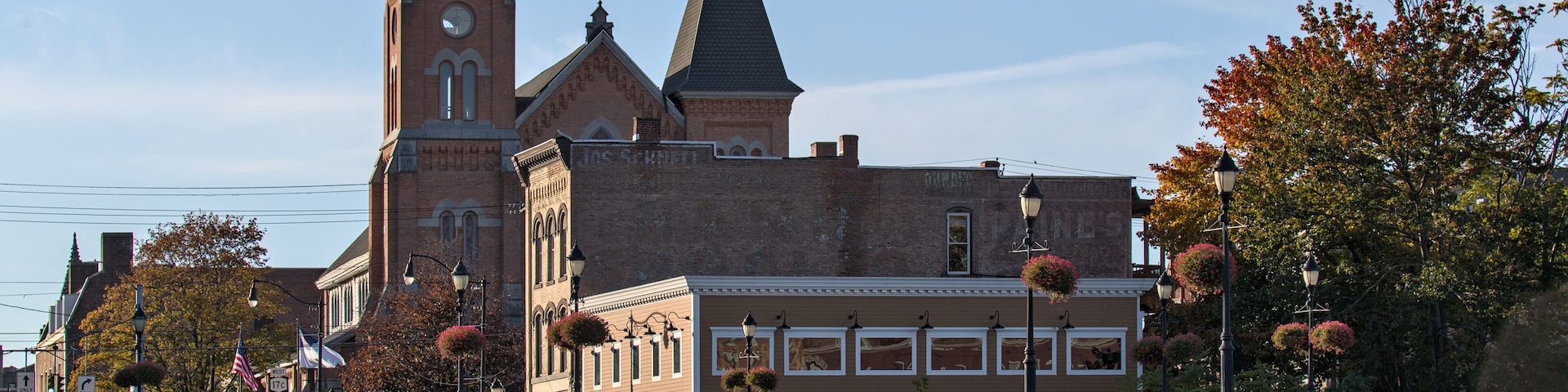 view of court street bridge in downtown binghamton, new york (town in broome county, southern tier) chenango river, court street