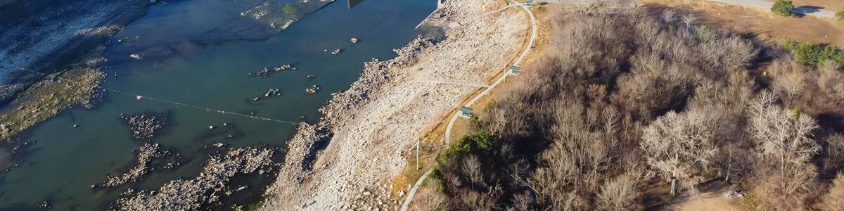 Aerial view Denison Dam, Lake Texoma, spillway, hydroelectric turbine and top power pool
