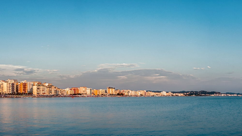Durres public beach panorame. Albania 2019