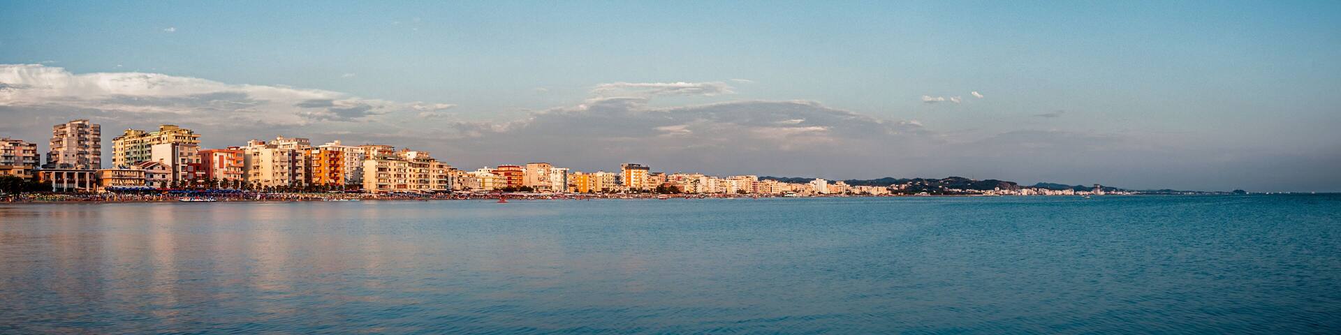 Durres public beach panorame. Albania 2019