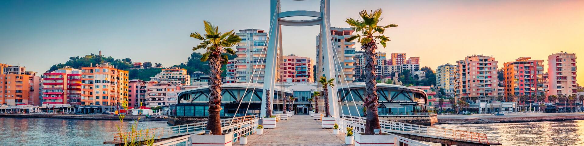 Impressive sunrise in Durres, port city on the Adriatic Sea in western Albania, Europe. Wonderful Adriatic seascape. Magnificent spring scene of Albania. Traveling concept background.