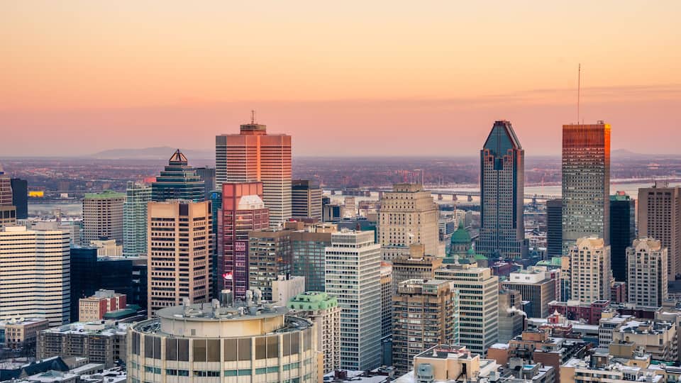 Stunning Sunset over Downtown Montreal in Winter