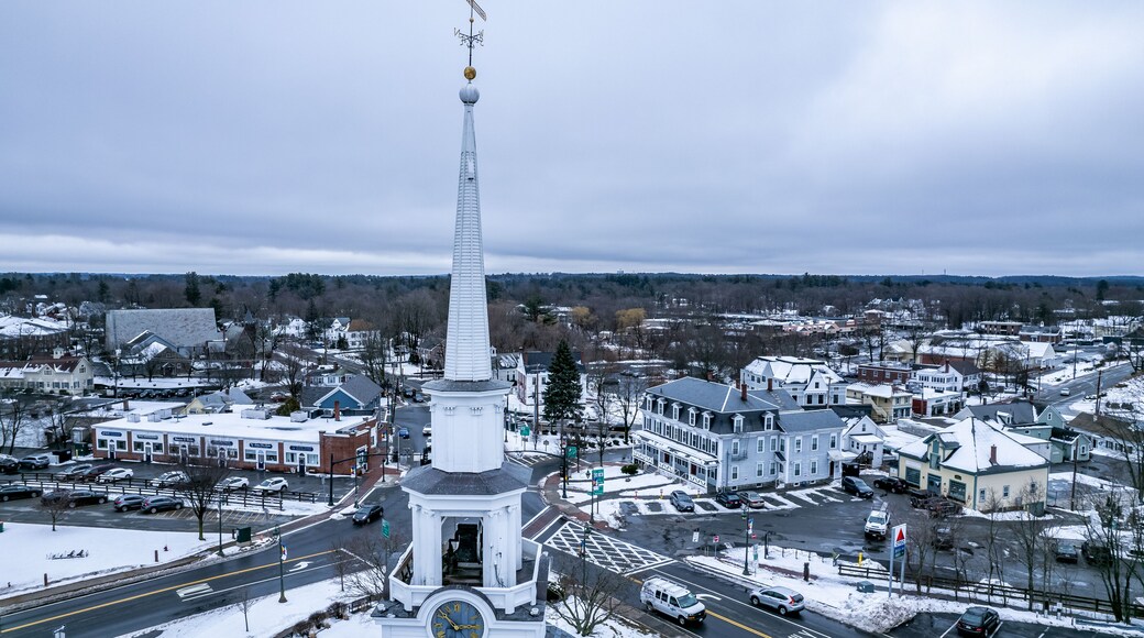 Aerial view of Chelmsford, Massachusetts in winter