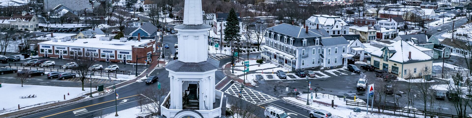 Aerial view of Chelmsford, Massachusetts in winter