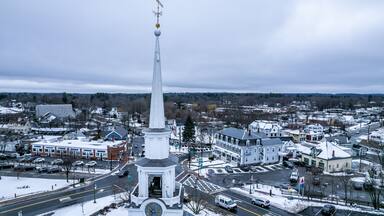 Aerial view of Chelmsford, Massachusetts in winter