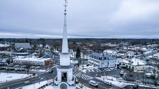 Aerial view of Chelmsford, Massachusetts in winter