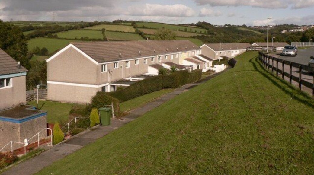 Waring Road Southway Plymouth This photograph is of the lower section of Waring Road taken from the 'tier' above. Southway is one of the council estates extending Plymouth's boundaries out toward Dartmoor.
