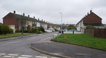 Inchkeith Road, Plymouth A road on the hilltop Southway estate, seen from its junction with Skerries Road.