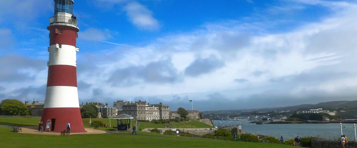 PLYMOUTH, DEVON, U.K. AUGUST, 25, 2014 - Plymouth. Smeatons Tower in Plymouth Hoe, England