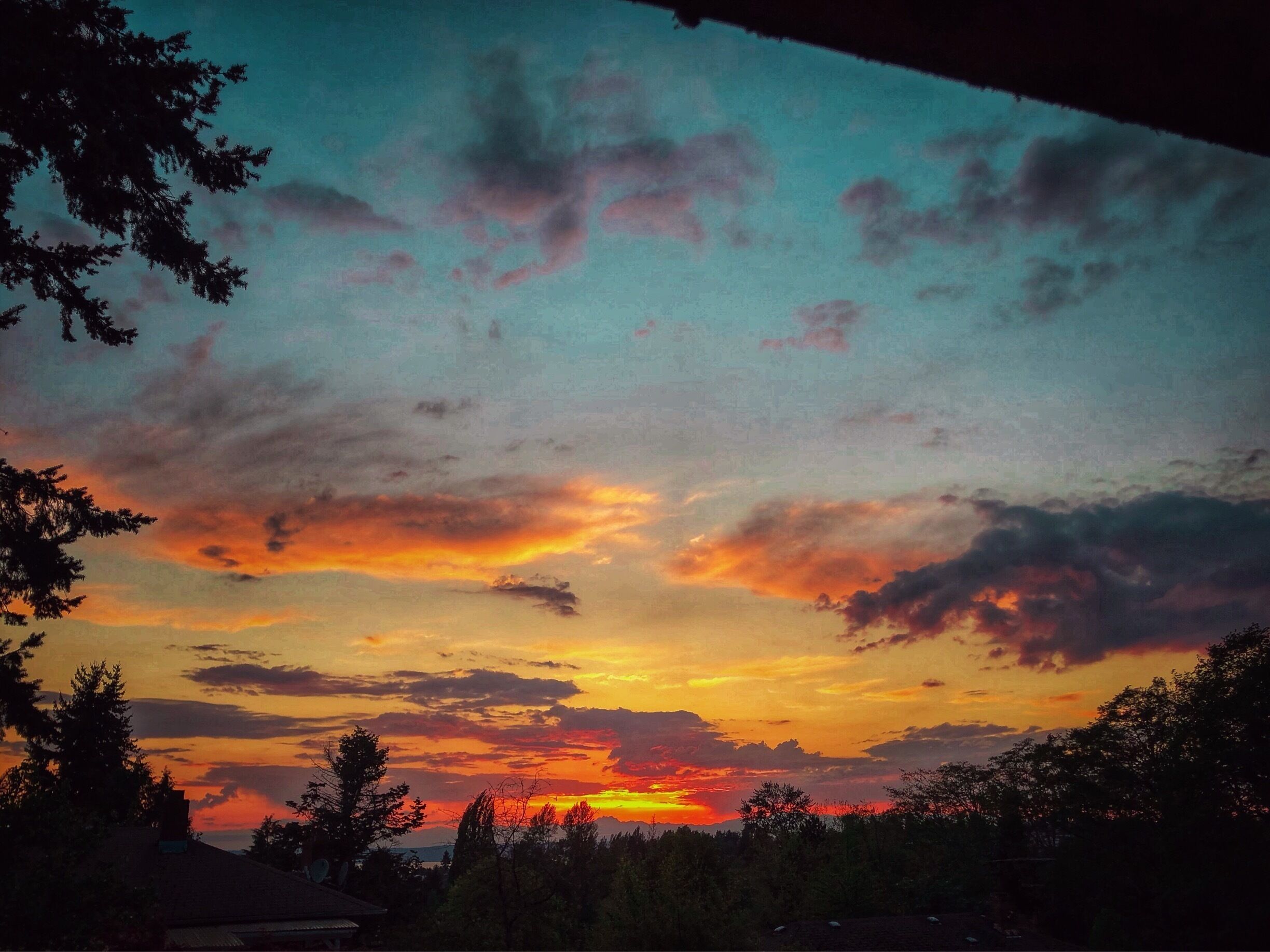 Sunset view from above Des Moines waterfront 