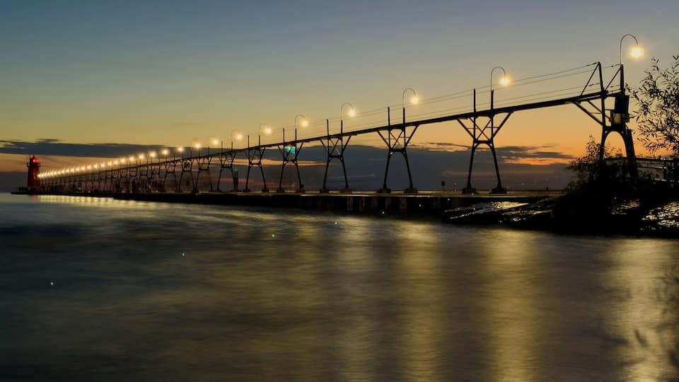South Haven Pier has a nice beach. Itâs busy during summer but itâs peaceful after the sunset.