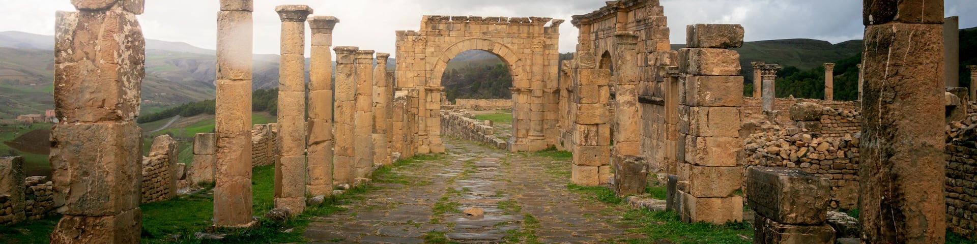 Djemila, the archaeological zone of the well preserved Berber-Roman ruins in North Africa, Algeria.