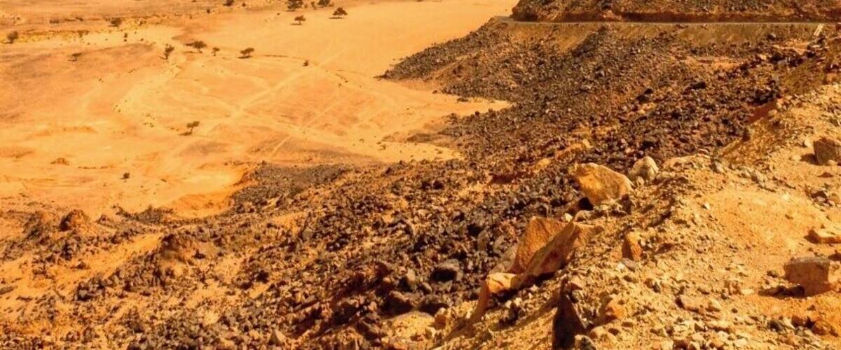 May 2011
Sahara, Tassili n'Ajer
view from pass (aqba) Tin Taharadjeli towards Erg Admer desert in the south. The pass is ca. 1.300 m and leads north to Iherir village. The sandstone sediments are typical for this part of Tassili n'Ajer region..